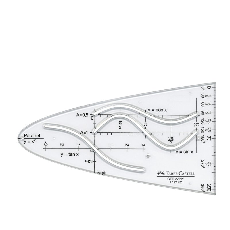 Faber-Castell parabola drawing template, transparent plastic, 124×70 mm
